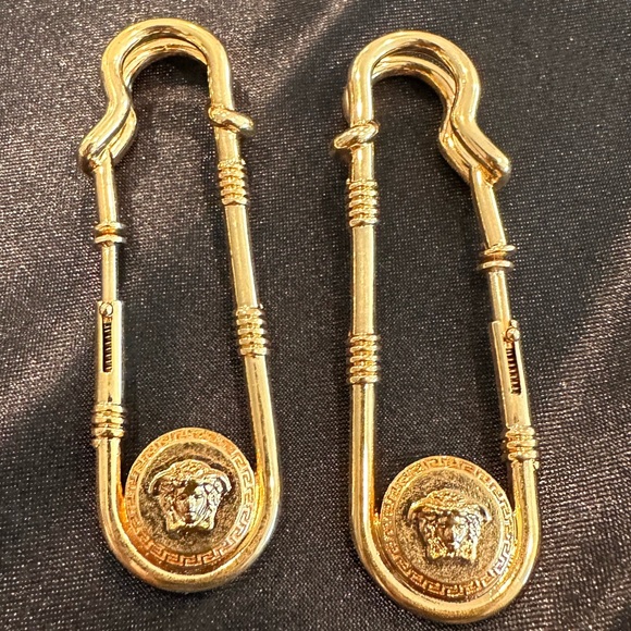 Versace Gold Safety Pin Clip On Gold Medusa Large Pair - Picture 9 of 9